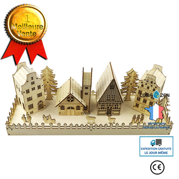 Arbre de noël en bois scène maison personnages lumières LED décoration de la maison bricolage artisanat accessoires noël déco
